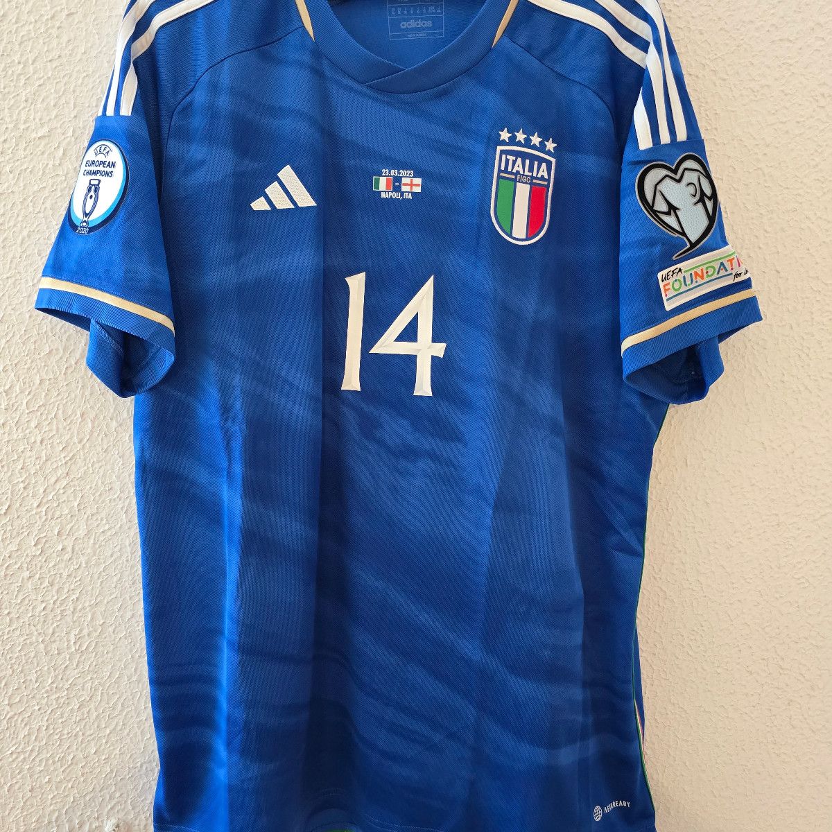 Camisa Itália Home 23-24 Chiesa 14 Eliminatórias Euro 2024 Vs