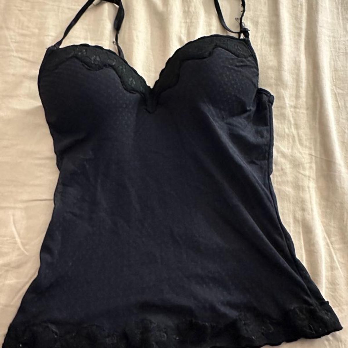 Black satin lace trim cami top