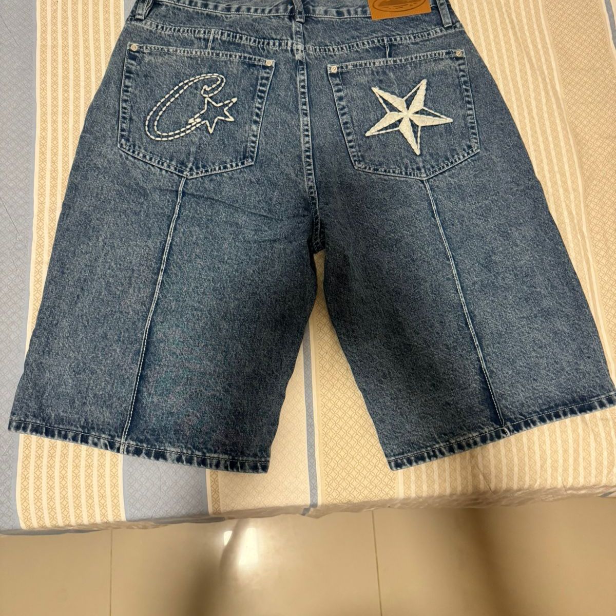 ⭐️Corteiz⭐️C-Star Denim Jorts Faded Blue M Jorts Corteiz C-Star Denim Faded Blue - Droper