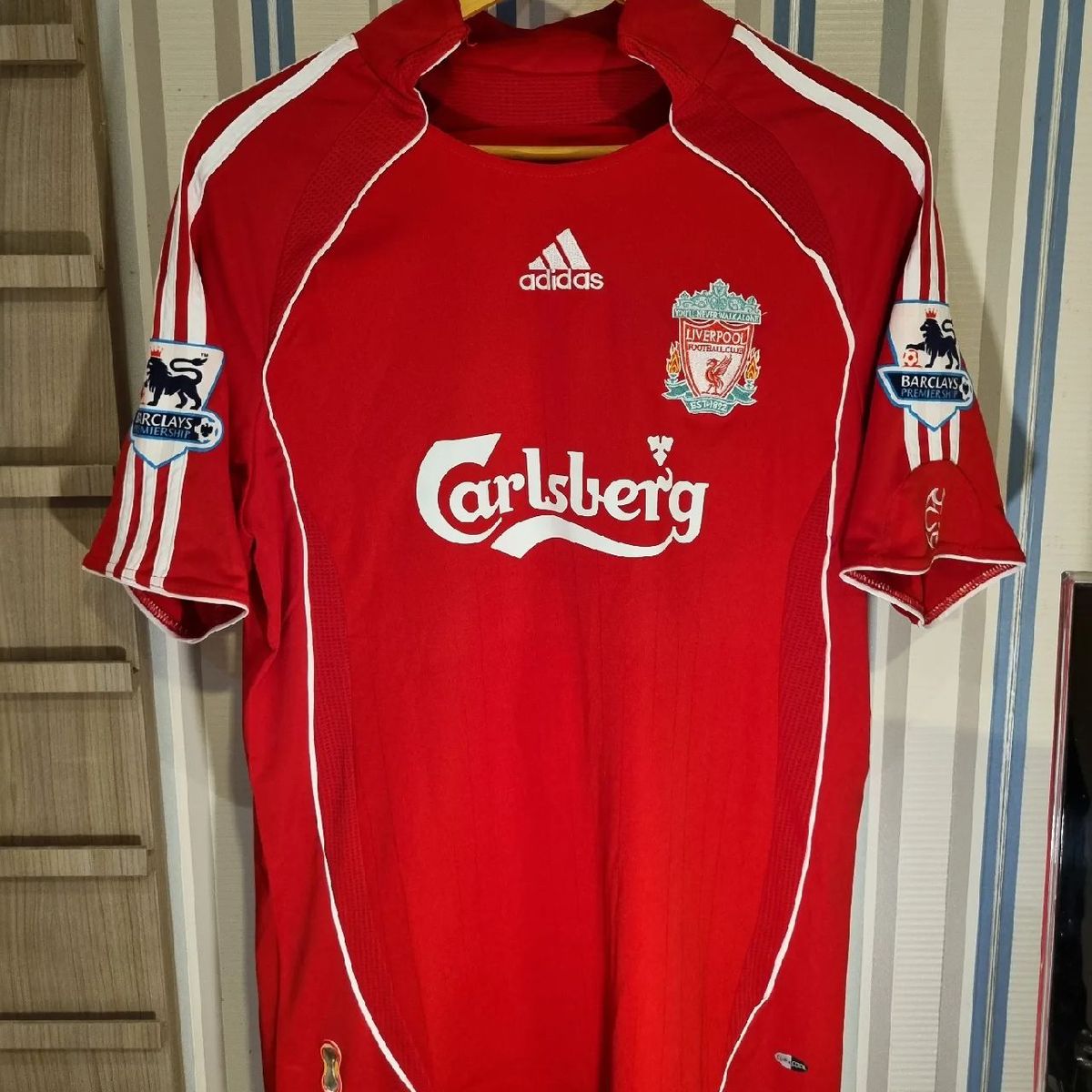 Camisa Liverpool 2007/08 Steven Gerrard Número 8 Premier League