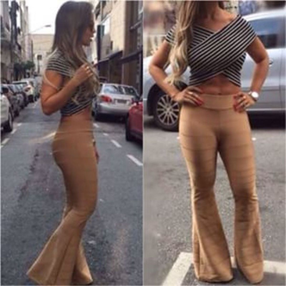 calça bandagem caramelo