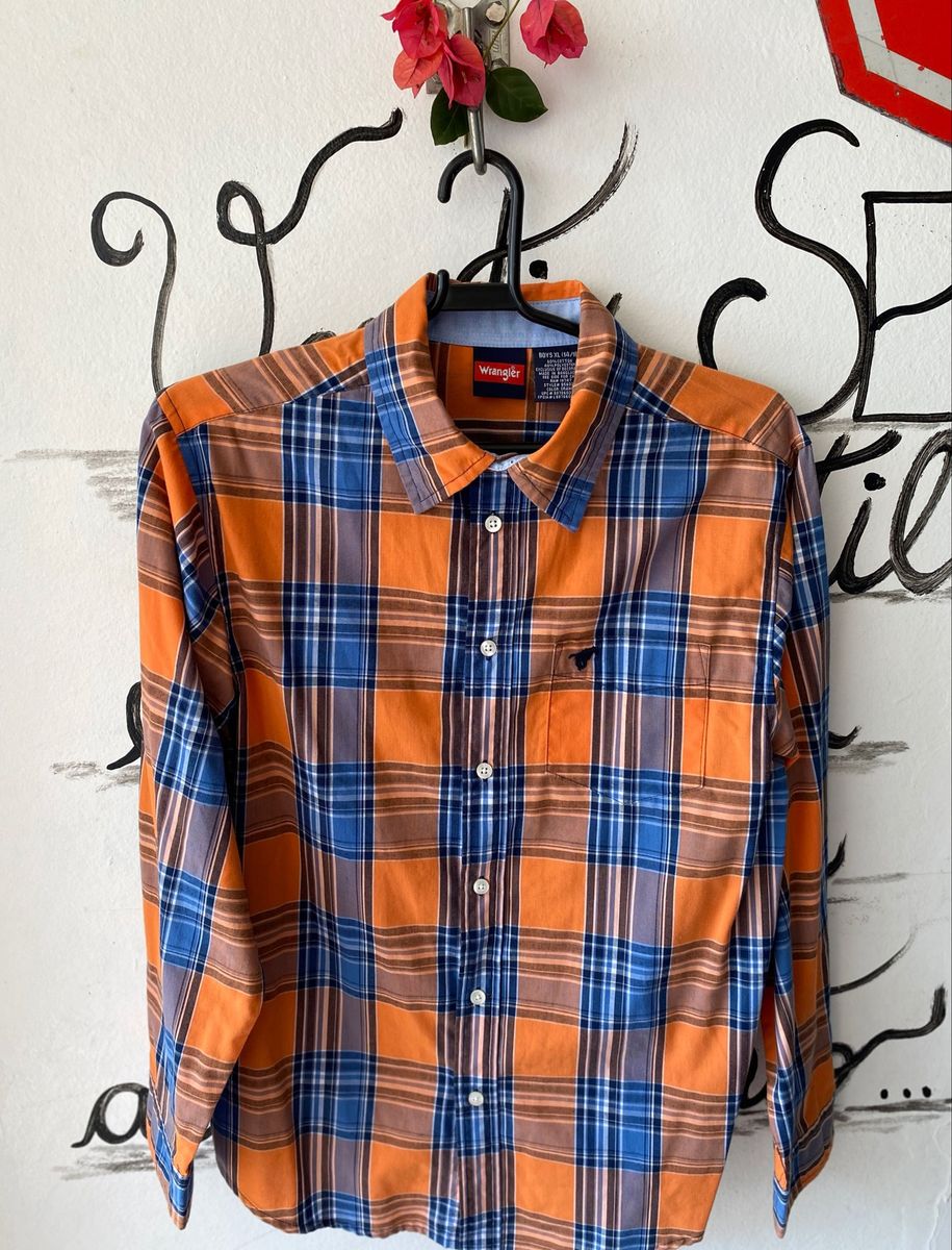 camisa xadrez laranja feminina