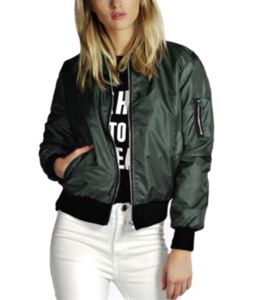 jaqueta bomber verde militar feminina