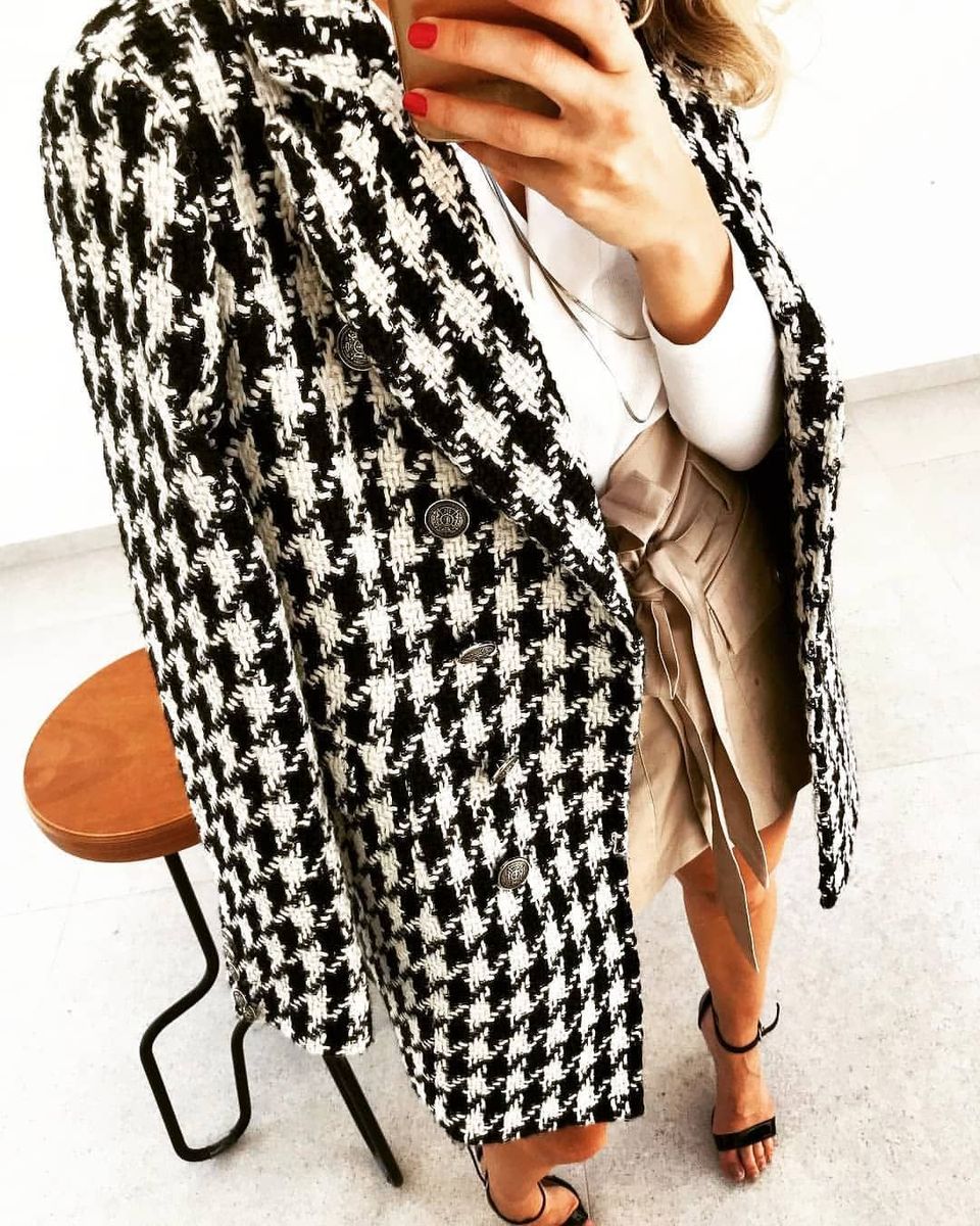 casaco feminino preto e branco