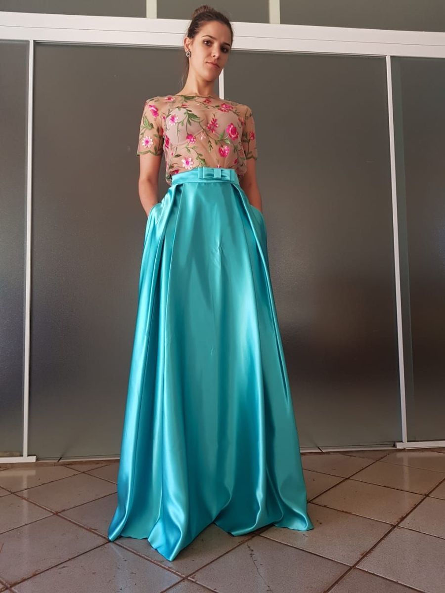 vestido de formatura longo azul tiffany