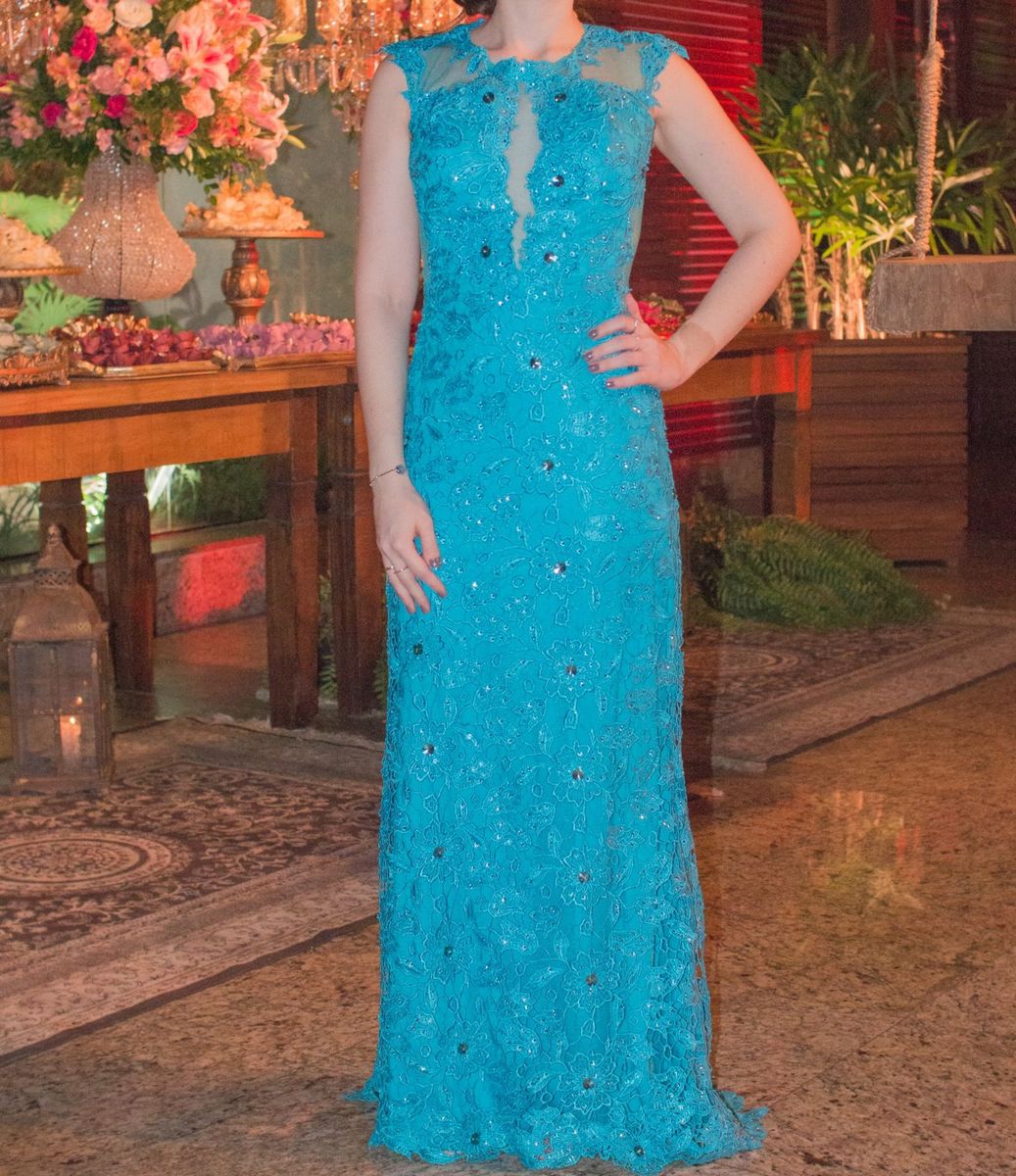 vestido de formatura turquesa