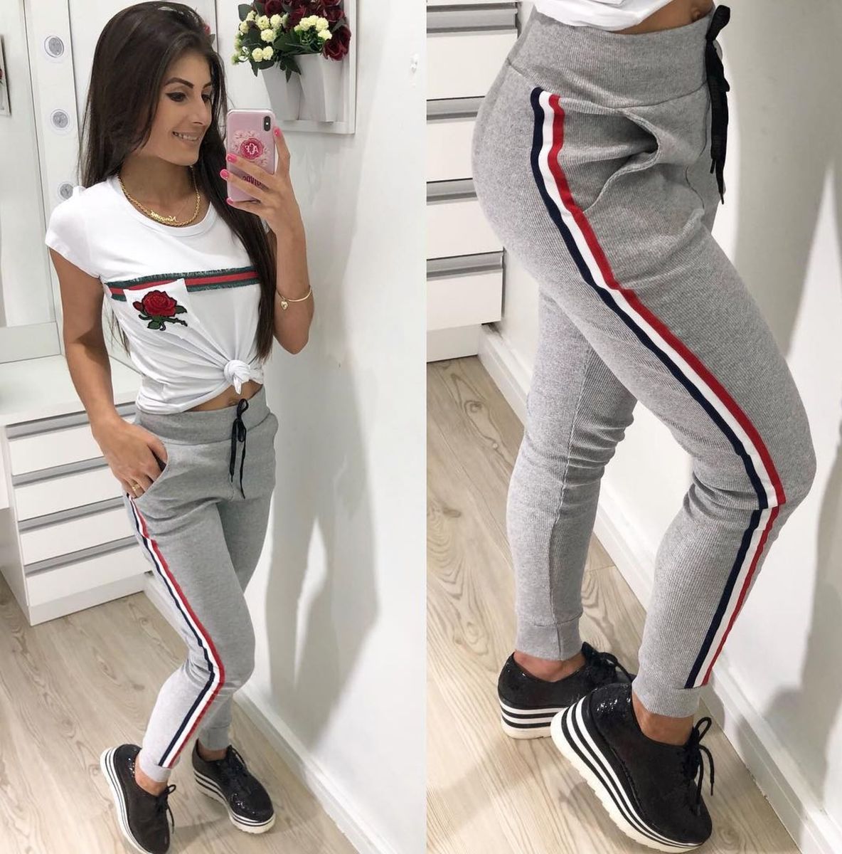 calça ribana de moletom feminina