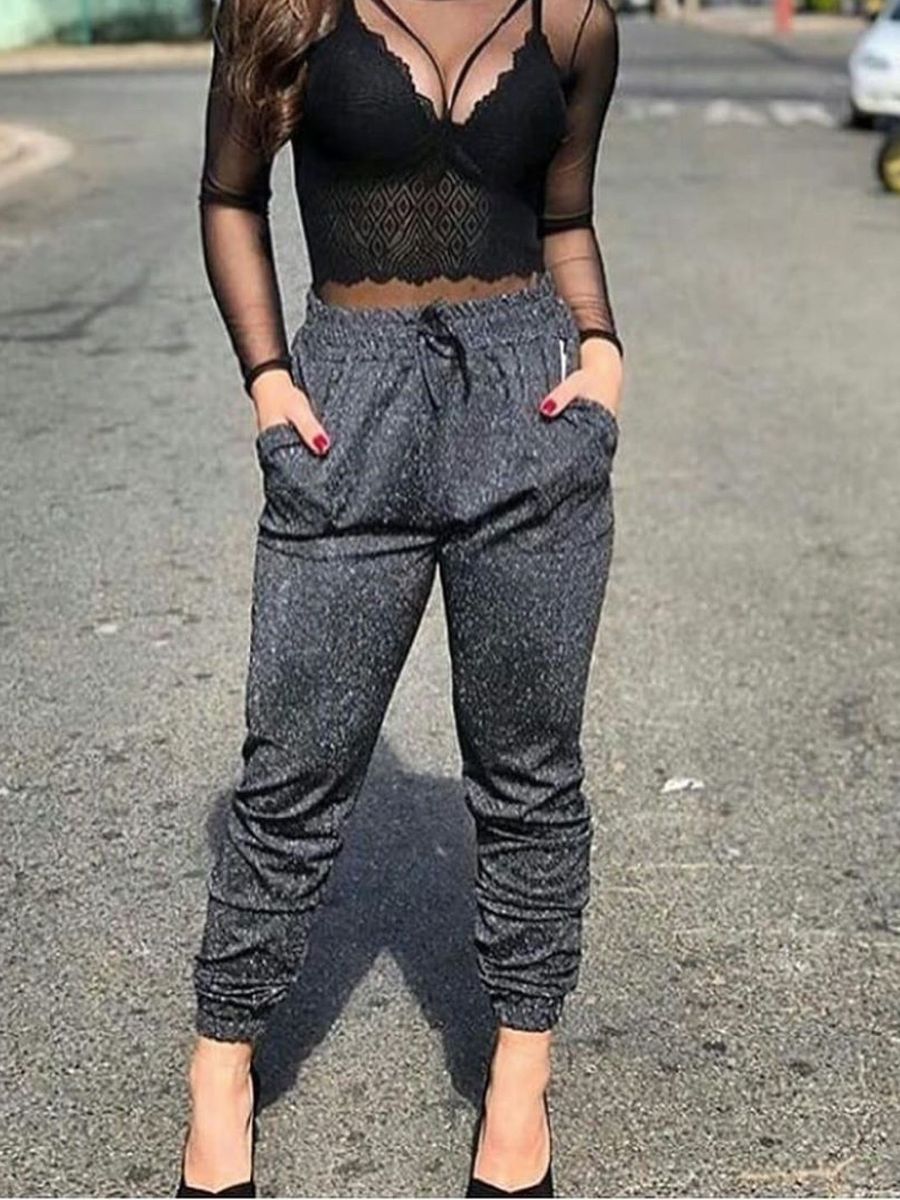 calça jogger feminina brilhosa