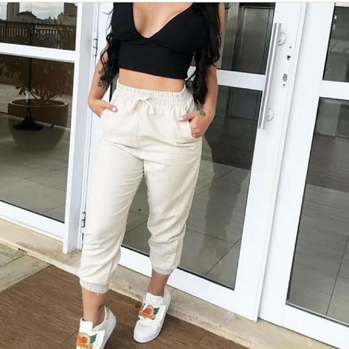 calça jogger linho