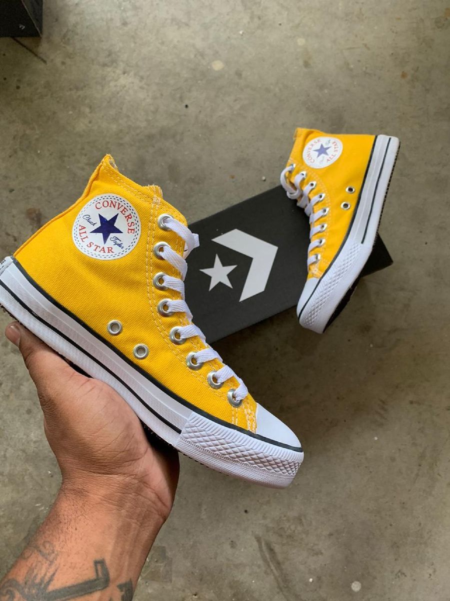 all star plataforma amarelo cano alto