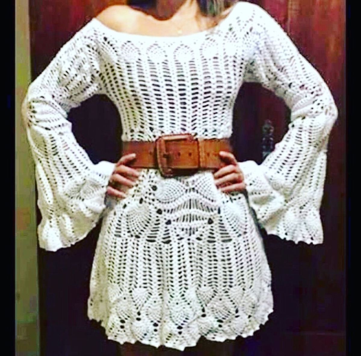 vestido de croche manga longa