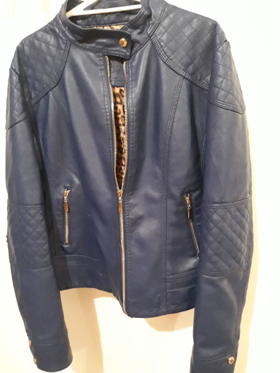 jaqueta de couro azul marinho feminina