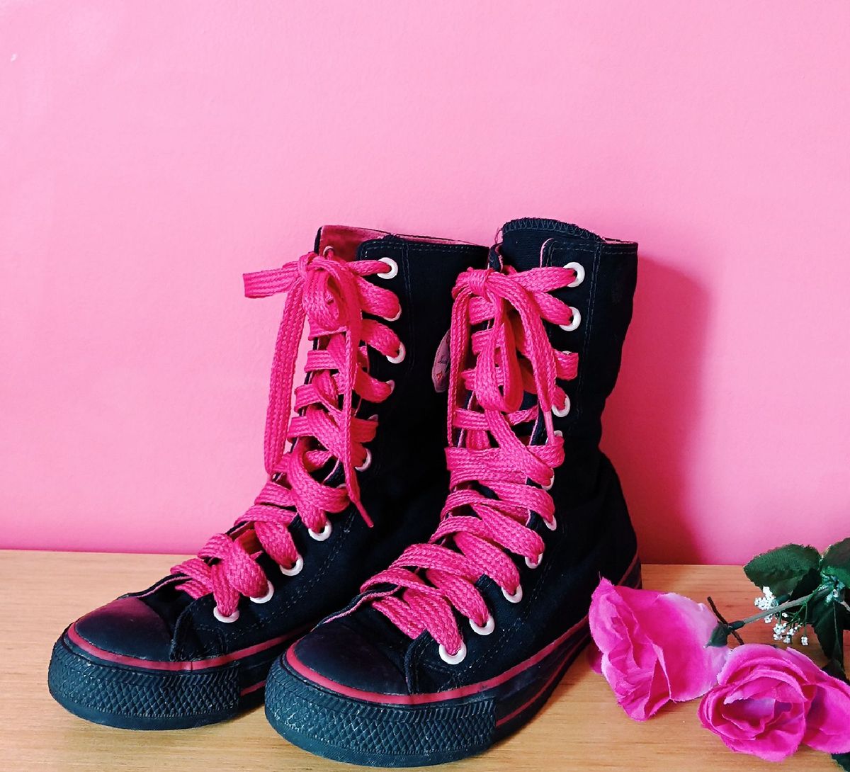 all star cano alto preto e rosa