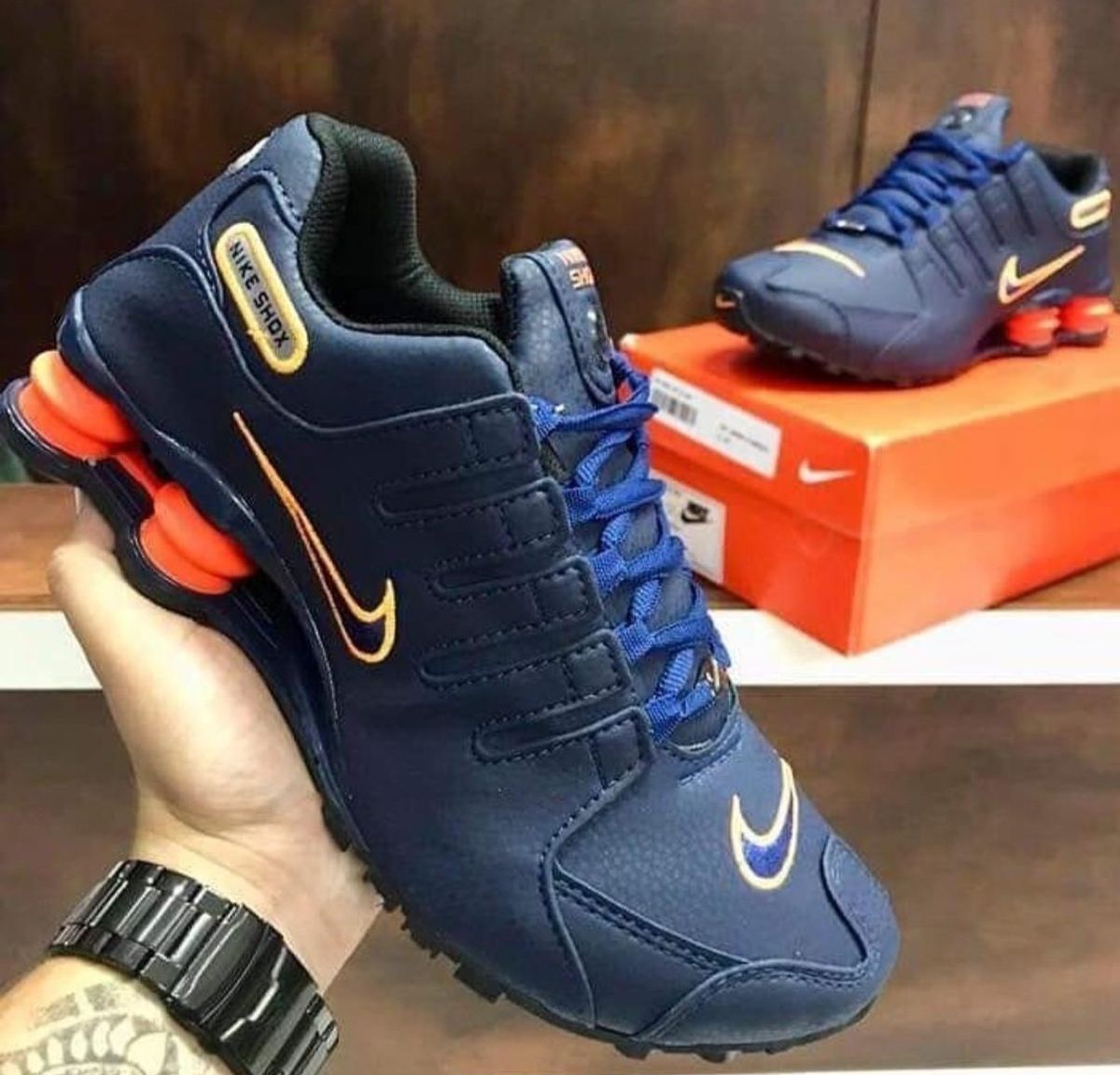 nike shox azul com laranja