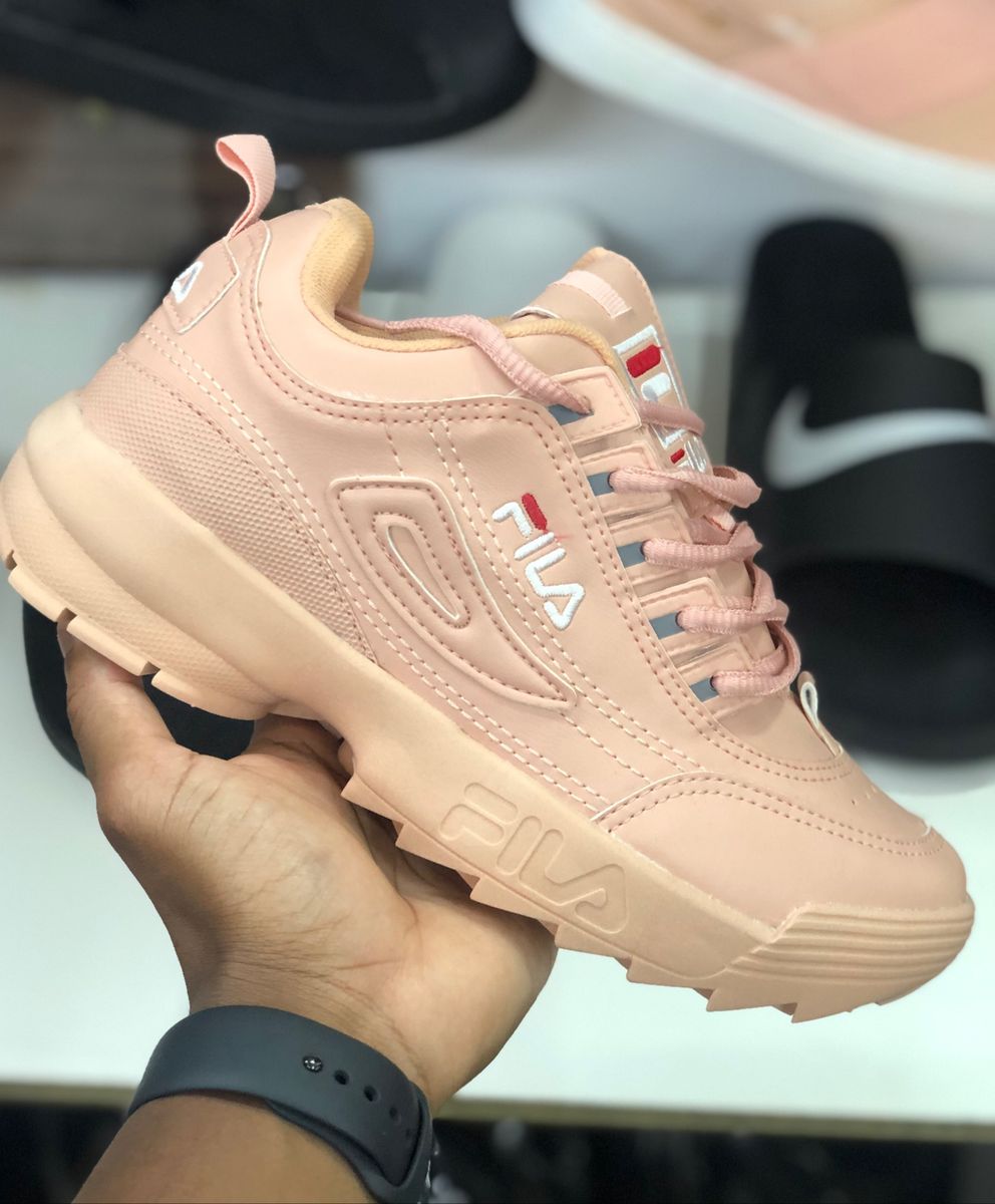 tenis da fila rosa e branco