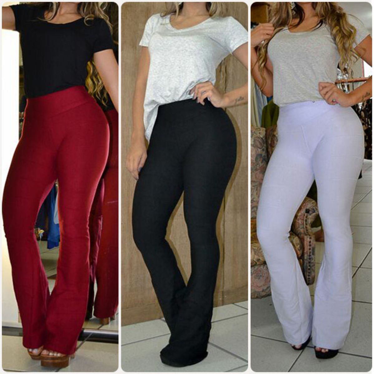 calça flare bandagem com tenis