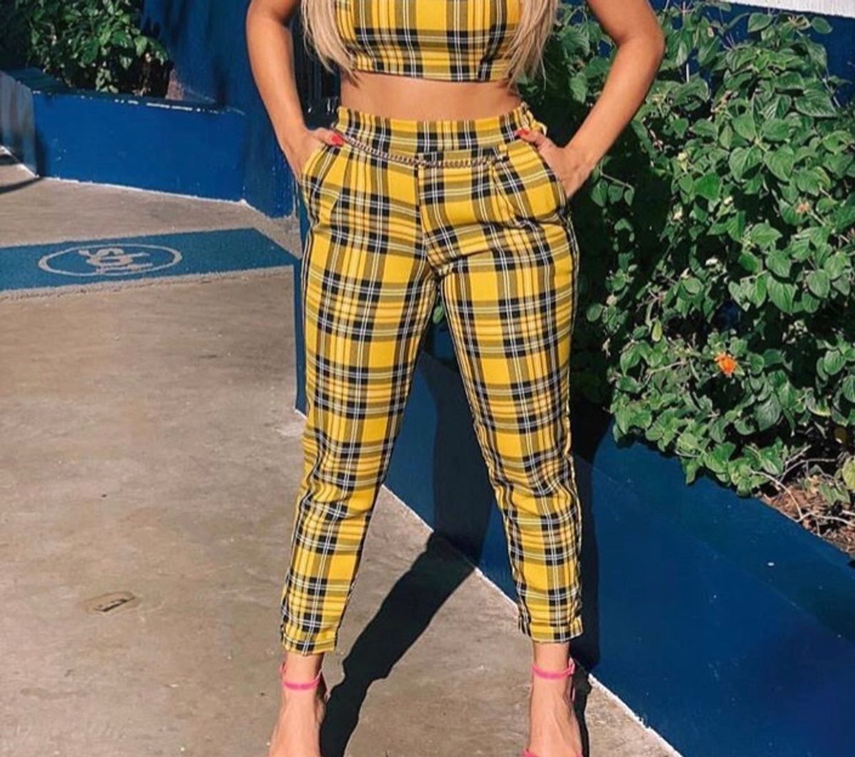 calca xadrez feminina