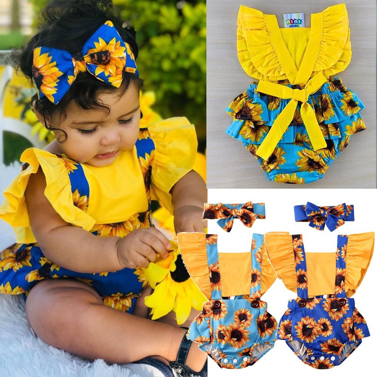 vestido infantil com estampa de girassol