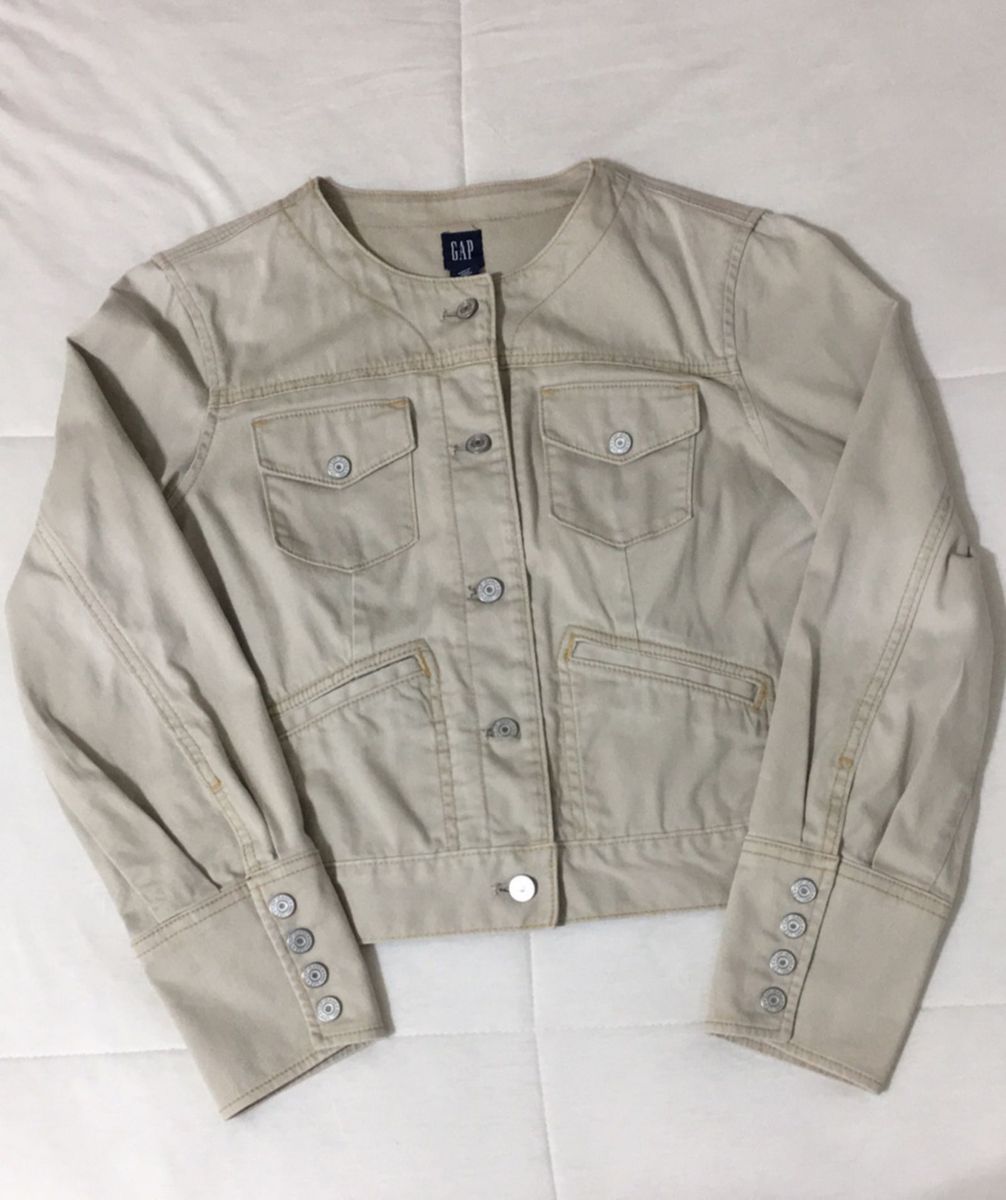 jaqueta jeans bege feminina