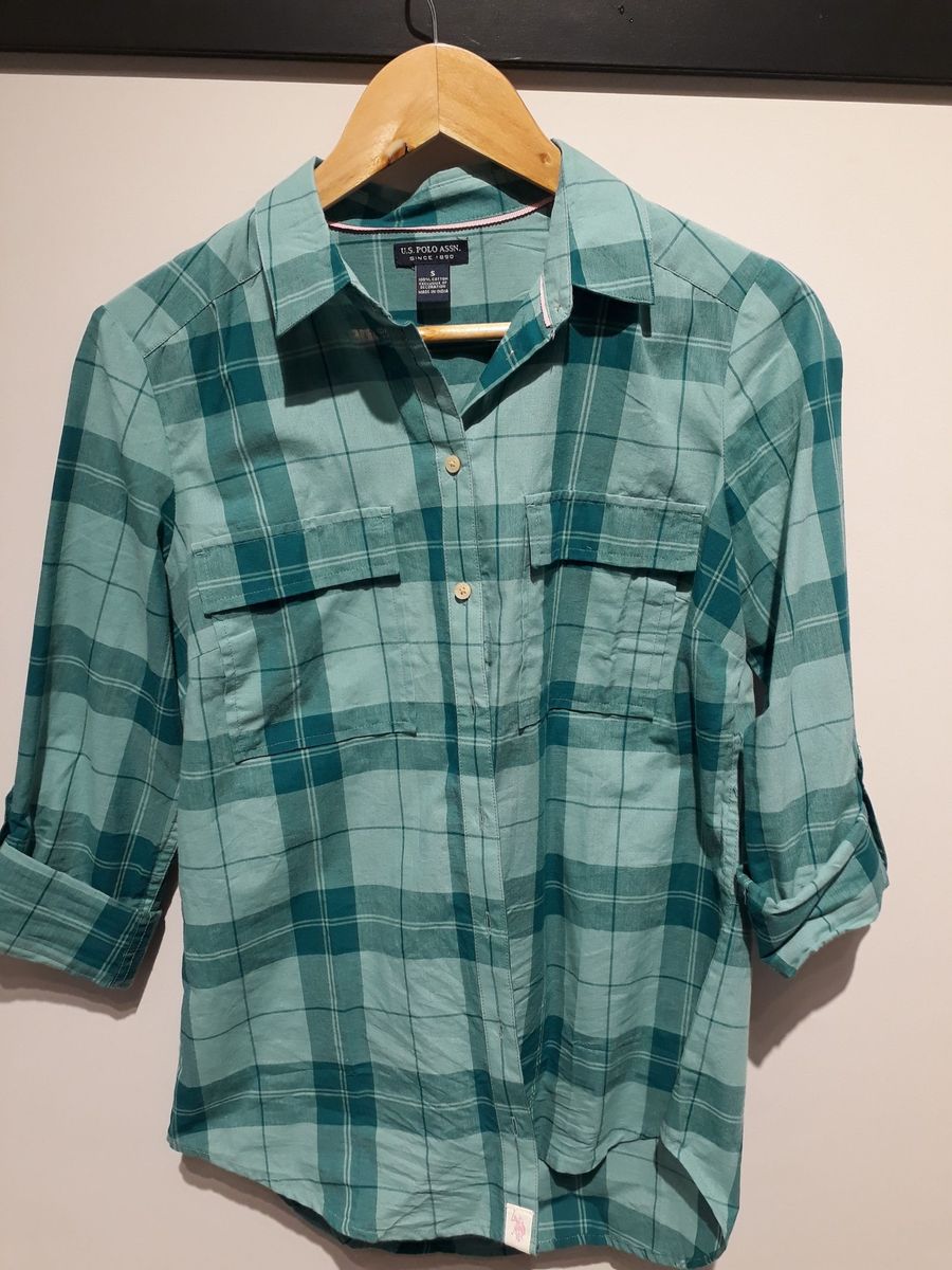 camisa xadrez verde agua