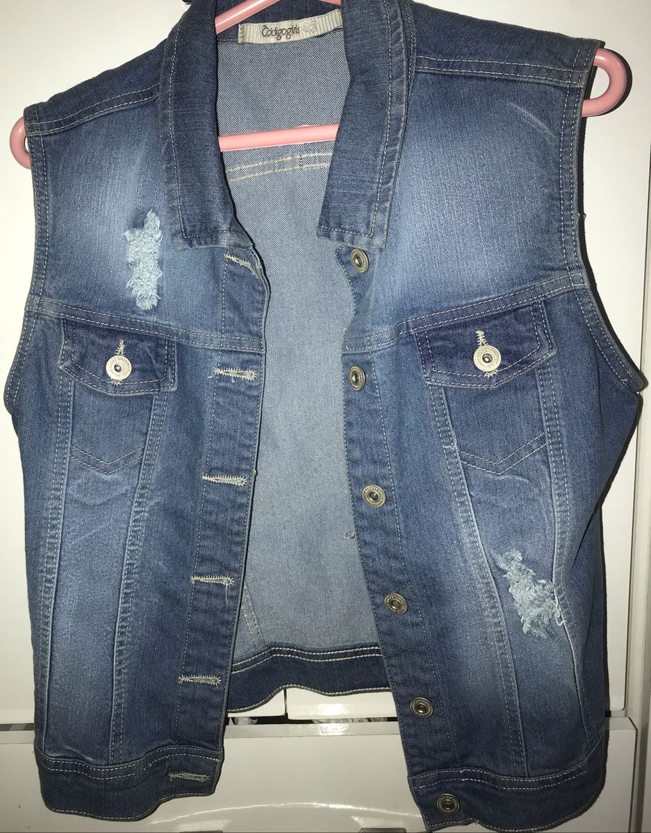 colete jeans destroyed feminino