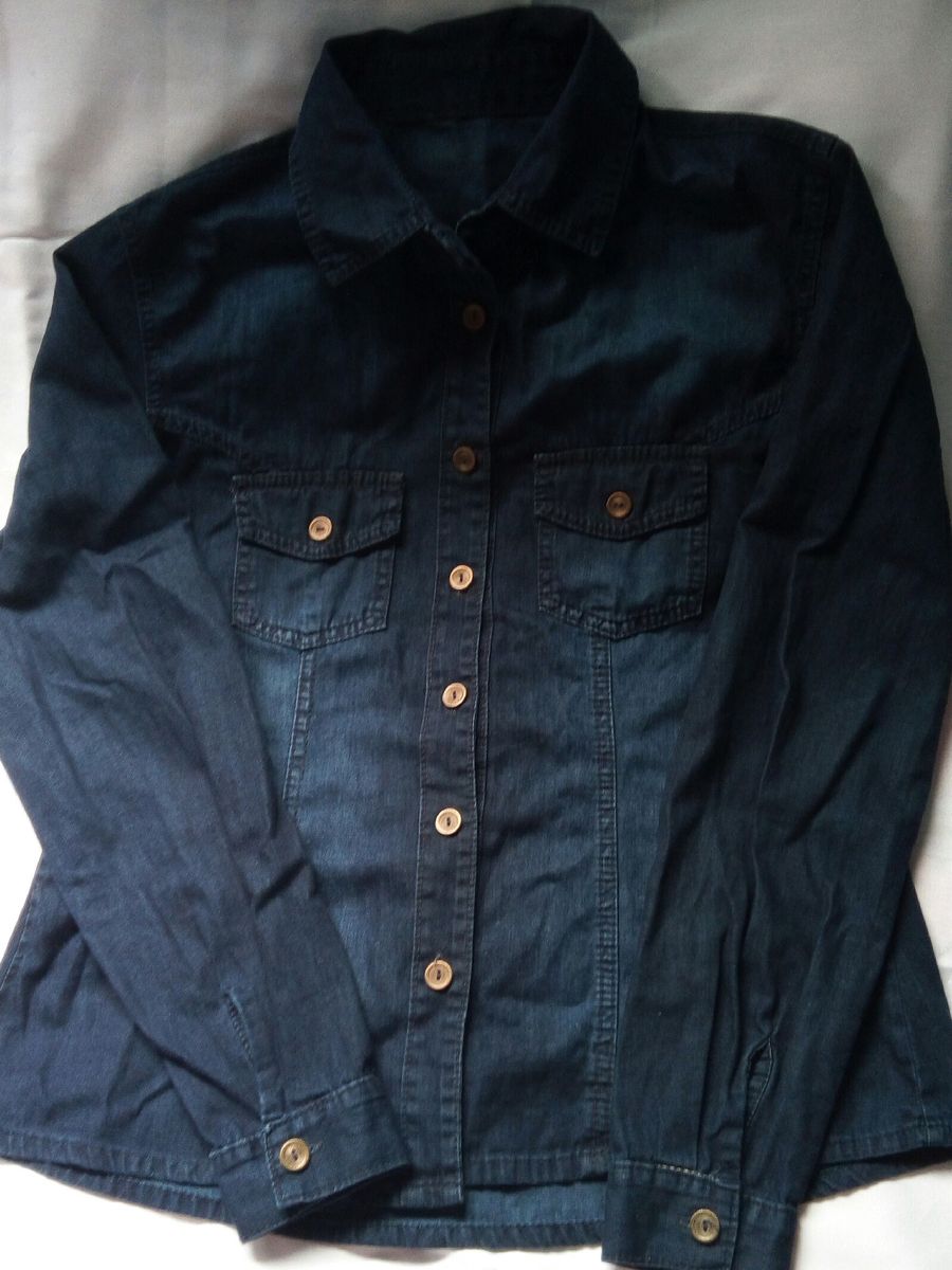 camisa jeans azul escuro