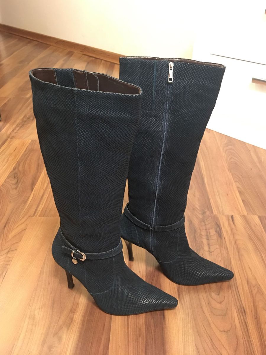 bota feminina cano longo azul marinho