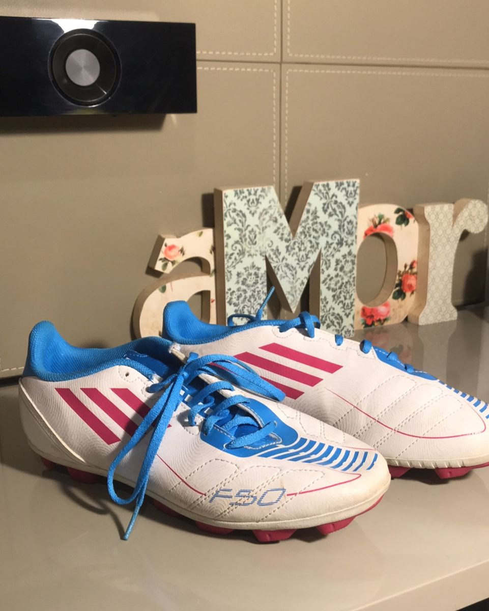 adidas f50 branca e rosa