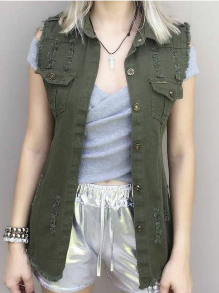 colete verde militar jeans