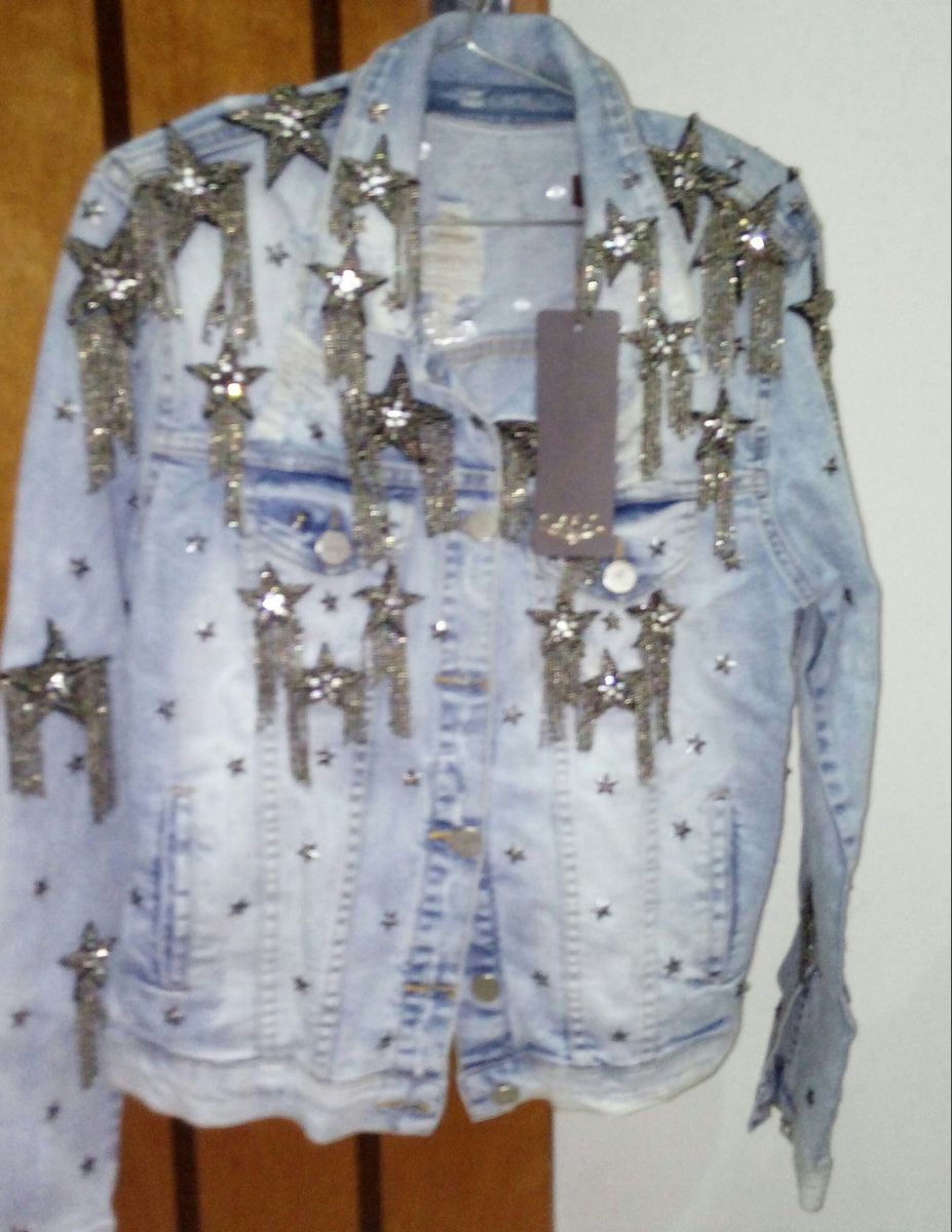 jaqueta jeans bordada caos