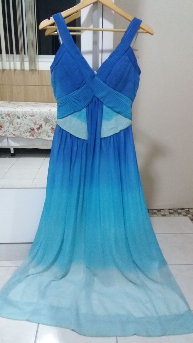 vestido longo degrade azul