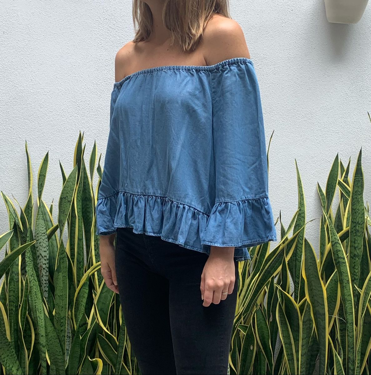 blusa ciganinha jeans manga longa