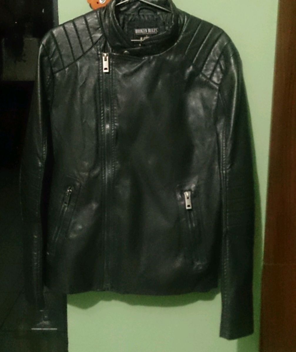 jaqueta de couro masculina broken rules