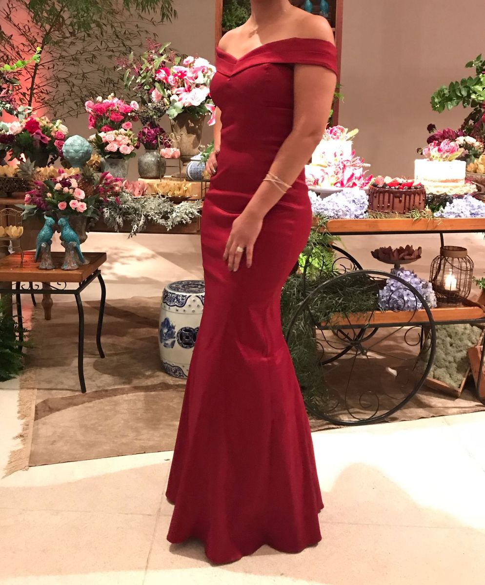 vestido de festa sereia marsala