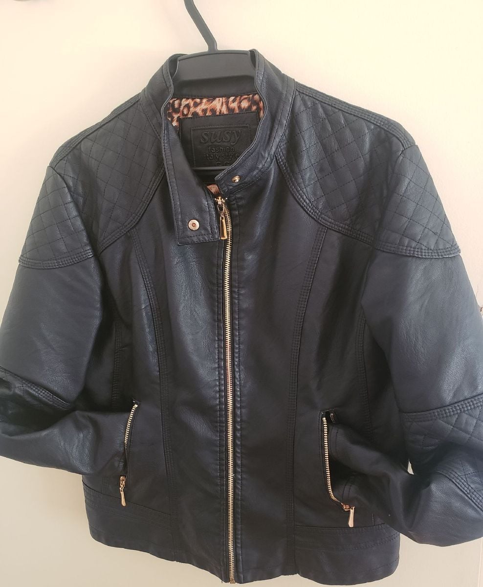 jaqueta de couro fake feminina