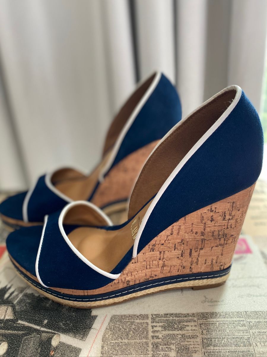 sandalia anabela azul marinho