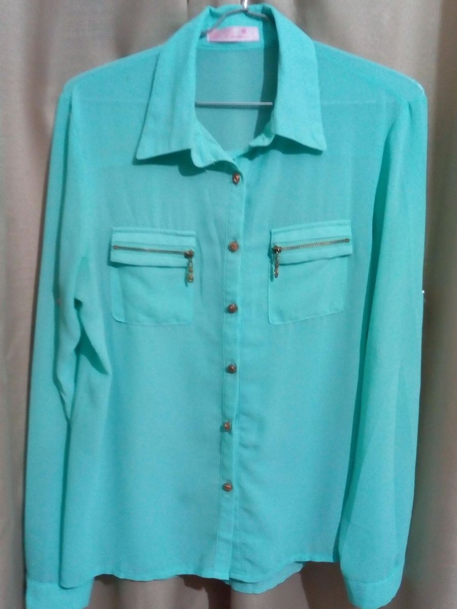 camisa social verde agua feminina