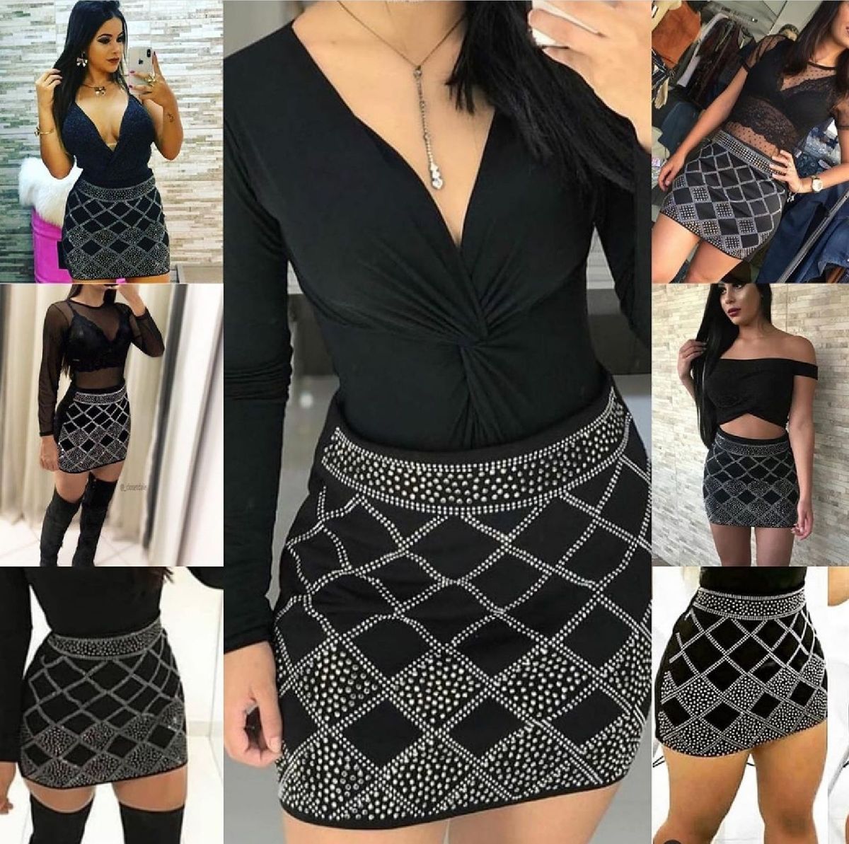 saia preta com pedraria