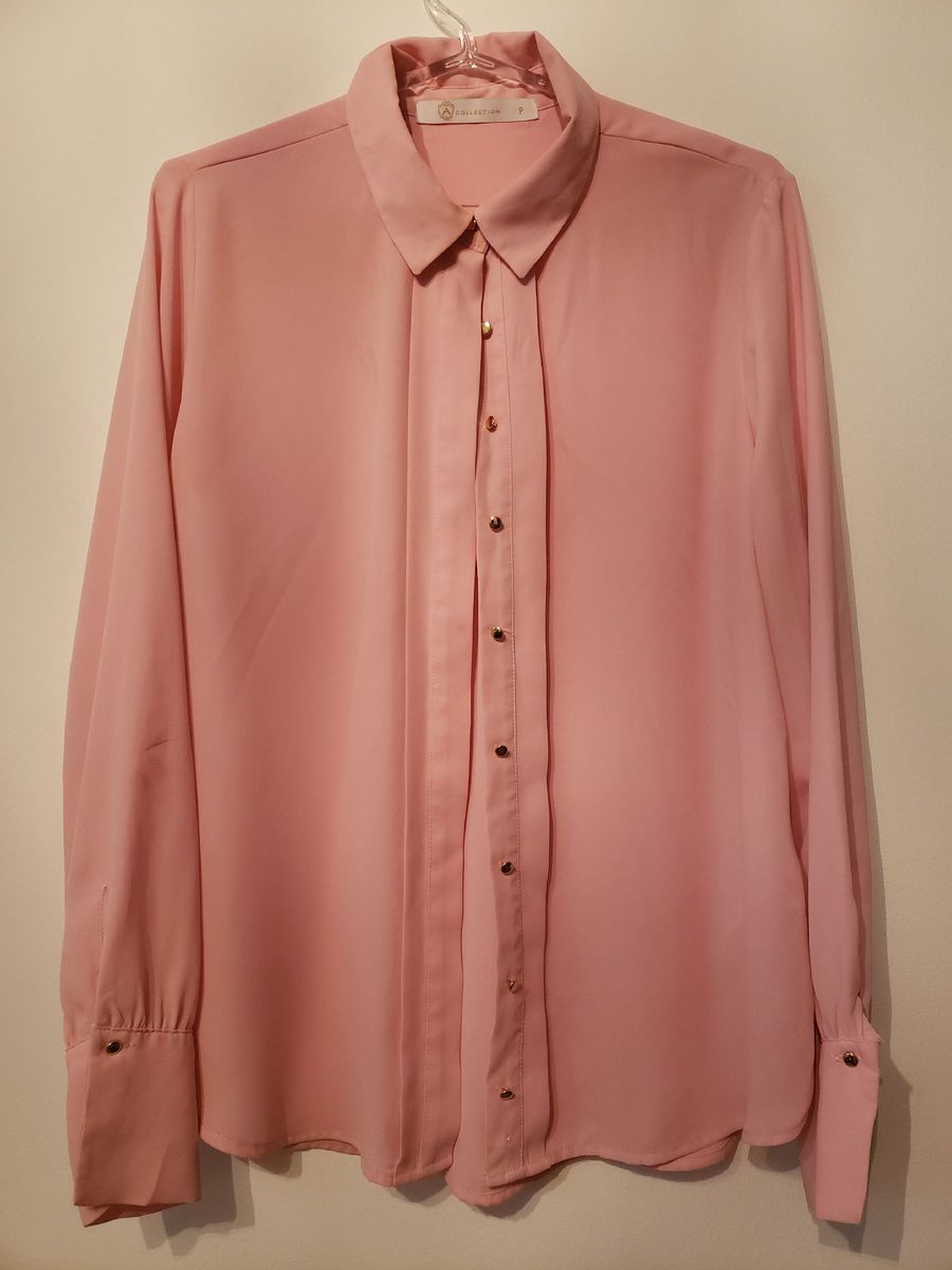 camisa social feminina rosa bebe