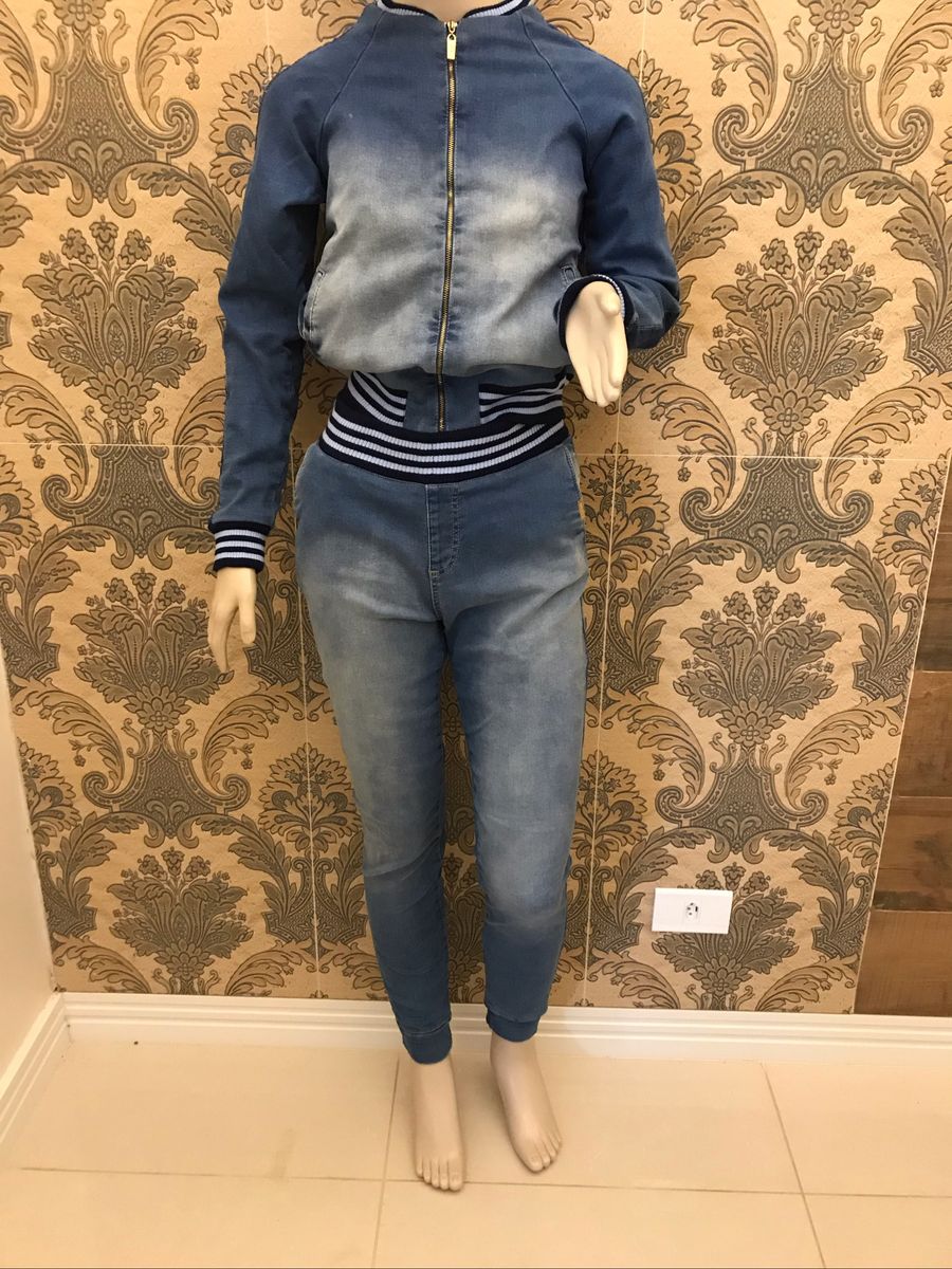 conjunto moletom jeans feminino