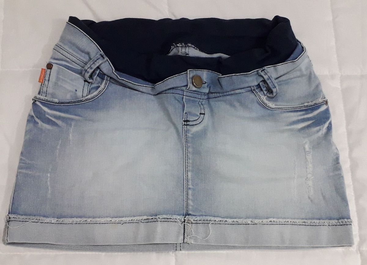 saia jeans com elastico na cintura