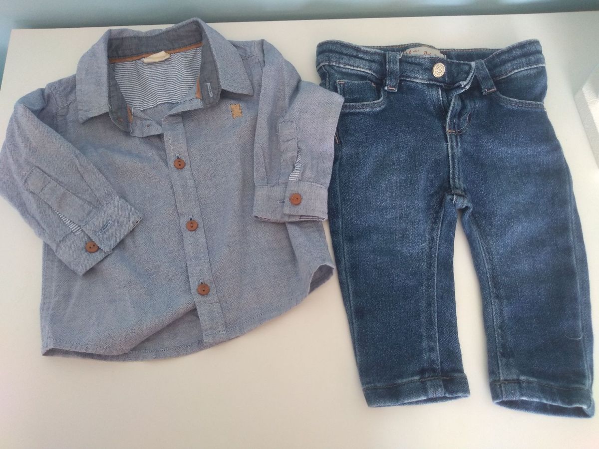 calça jeans e camisa social para bebe