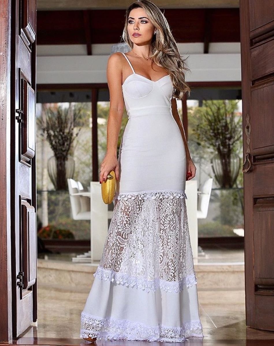 vestido sereia branco renda