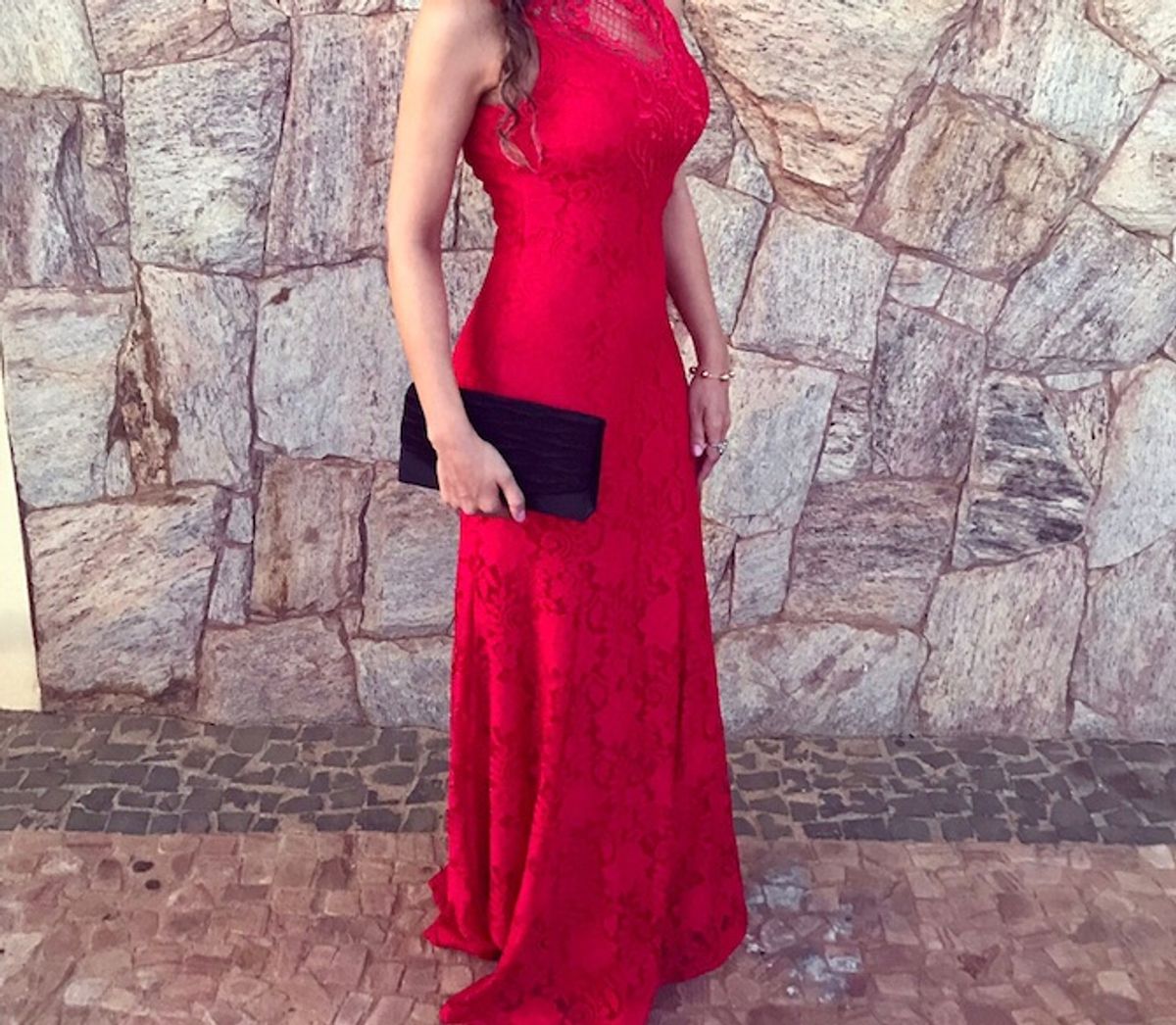 vestido de festa longo vermelho com renda