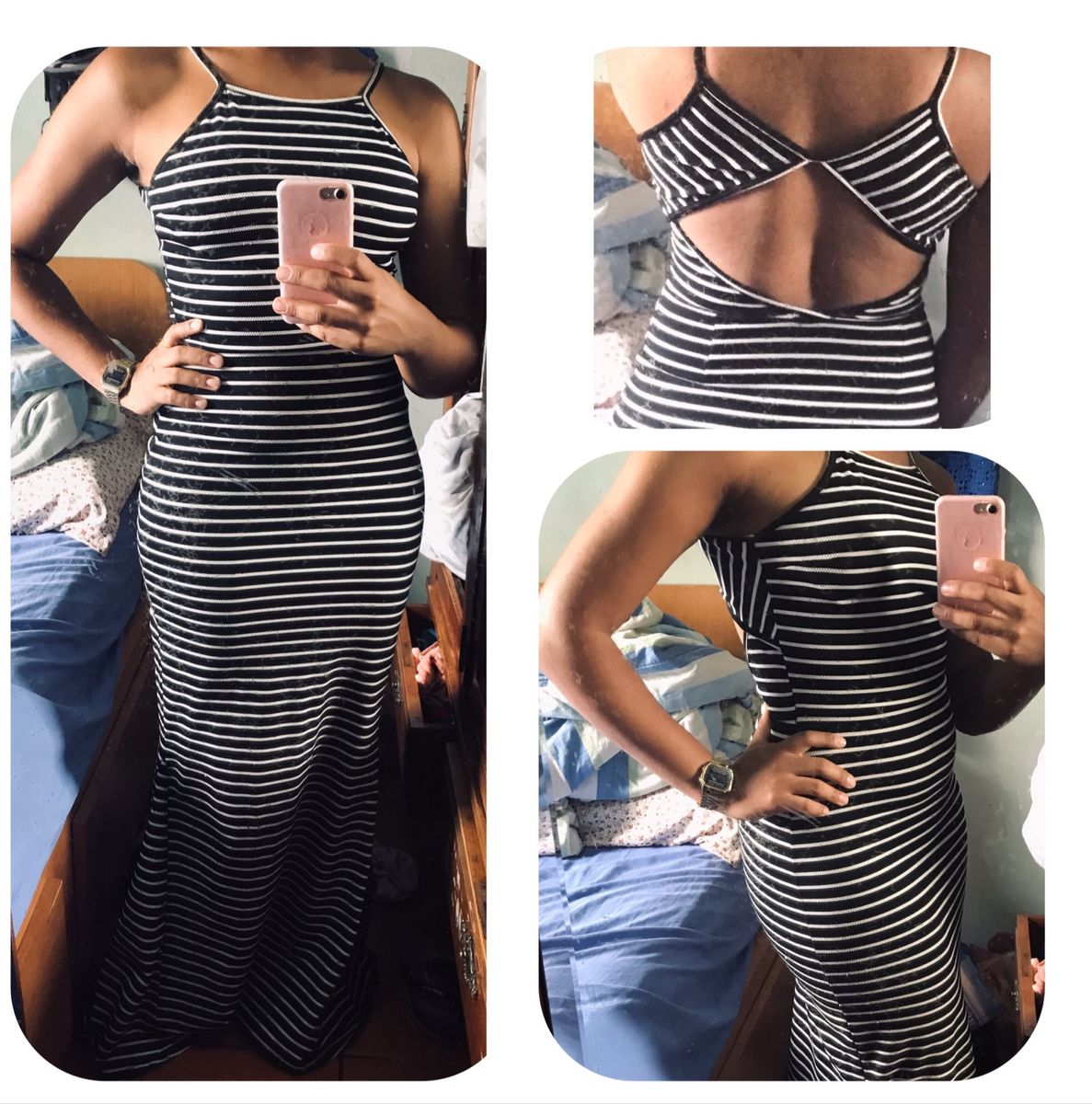 vestido sereia listrado