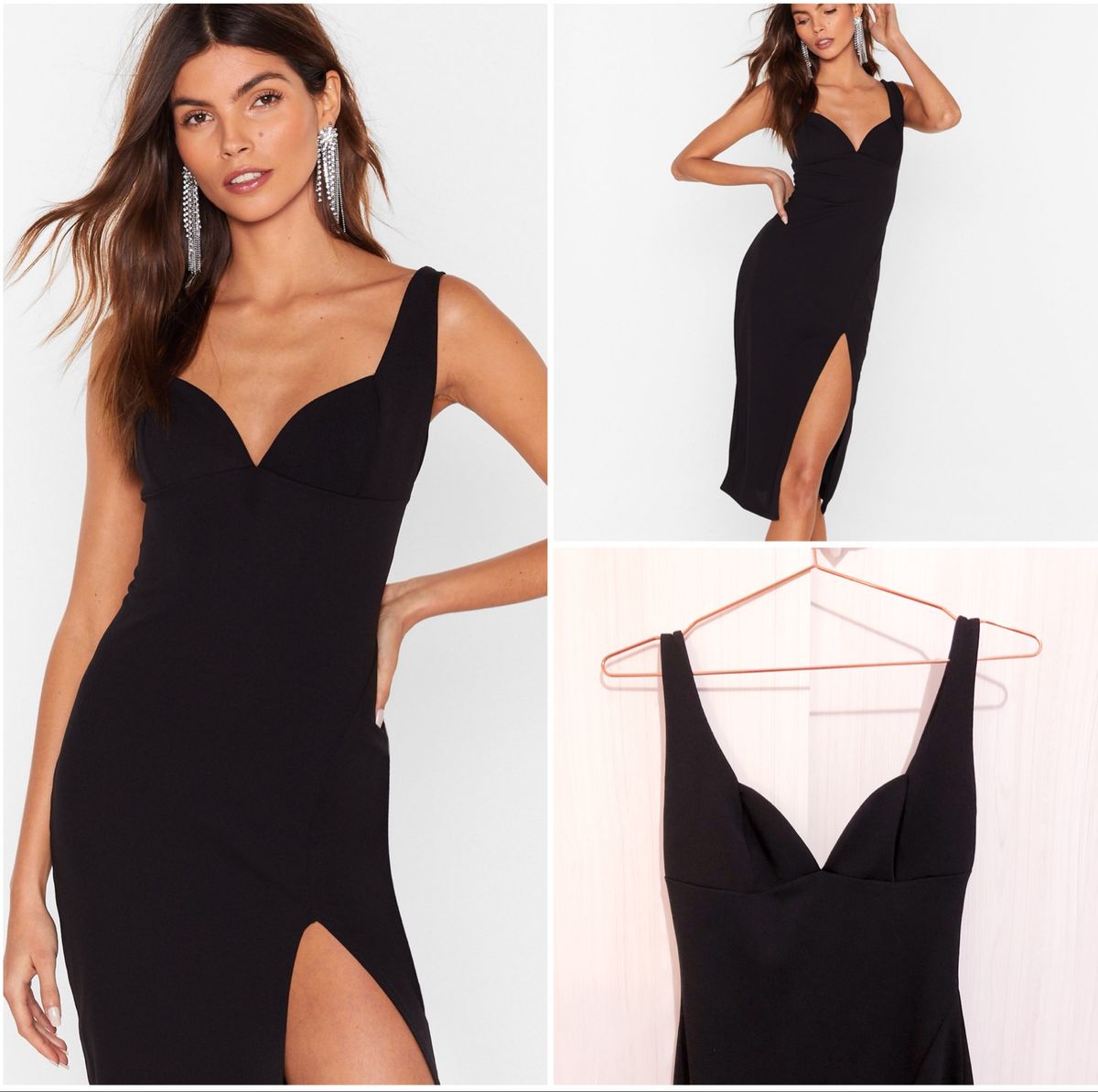 vestido preto colado midi