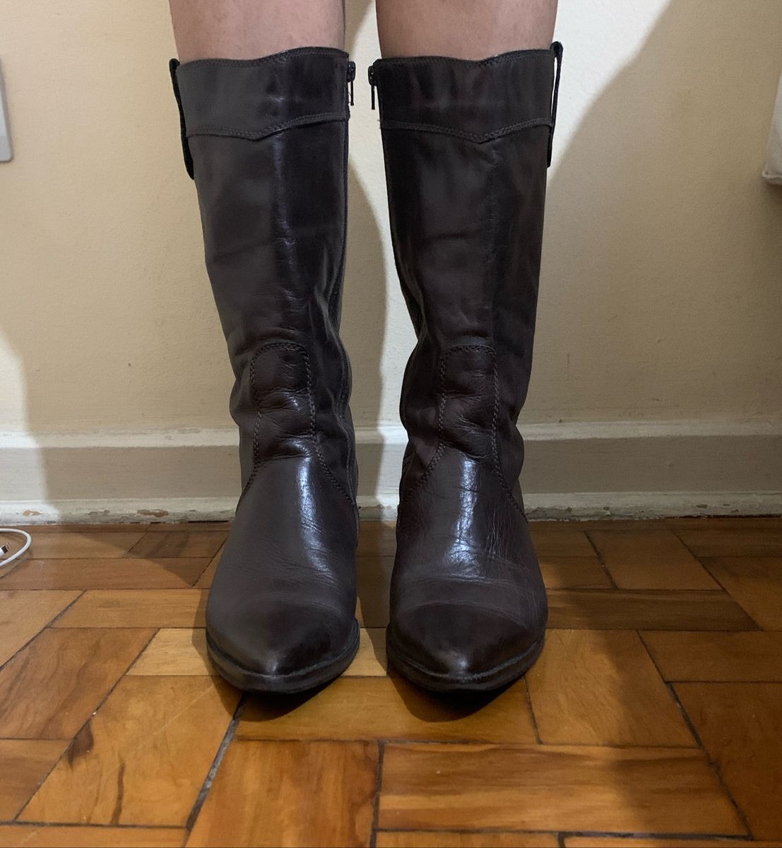 bota cano curto couro santa lolla plissada flat feminina