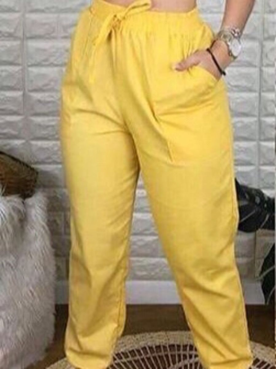 calça feminina amarela