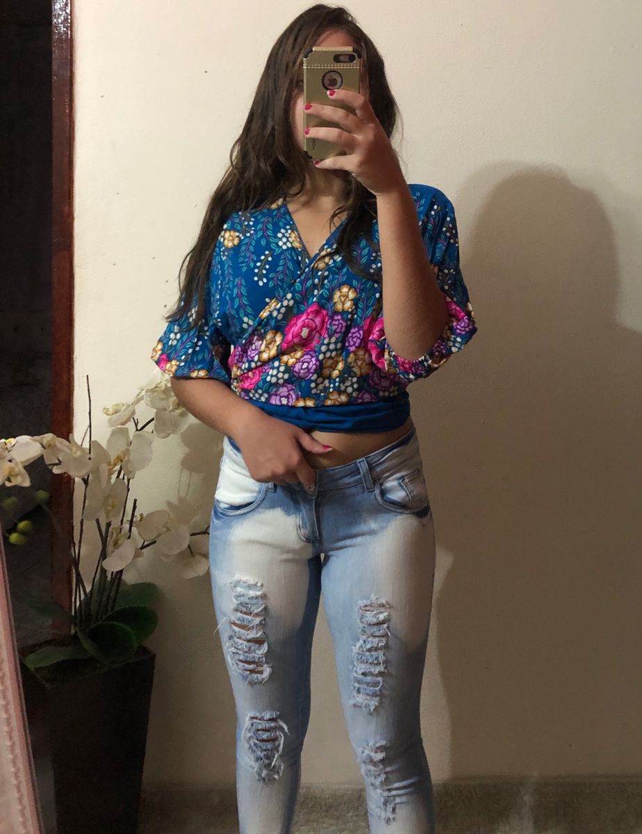 camisa jeans feminina planet girl