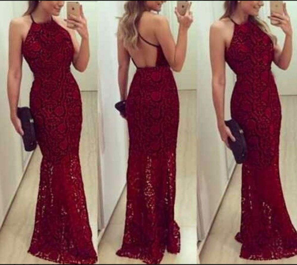 vestido longo de renda cor marsala